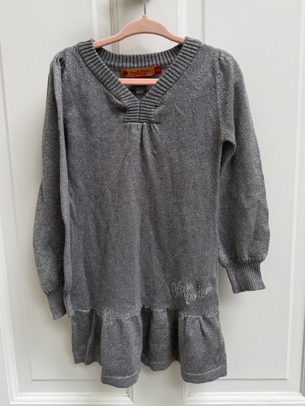 Apple Bottoms Girls' 4T Shimmer Gray Knit Long Sleeve Sweater Dress